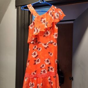 Express Orange Floral Midi Dress